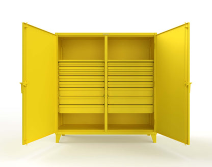 Extreme Duty 12 GA Double Shift Cabinet with 16 Drawers, 2 Shelves - 72 In. W x 24 In. D x 78 In. H - 66-DS-242-16DB-1021