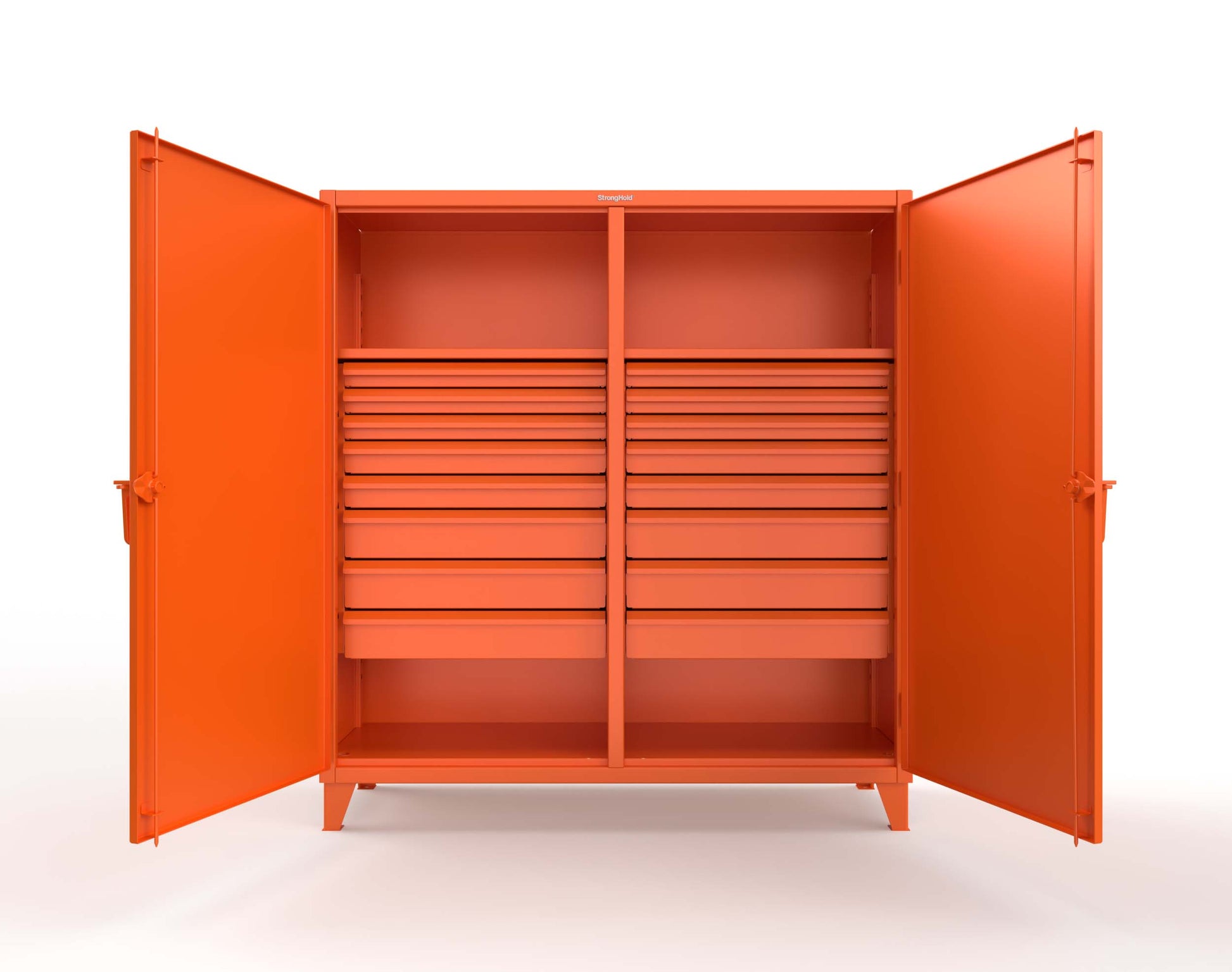 Extreme Duty 12 GA Double Shift Cabinet with 16 Drawers, 2 Shelves - 72 In. W x 24 In. D x 78 In. H - 66-DS-242-16DB-2009