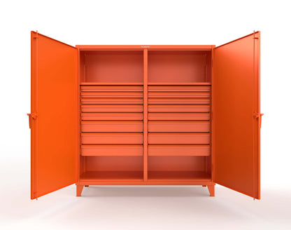 Extreme Duty 12 GA Double Shift Cabinet with 16 Drawers, 2 Shelves - 72 In. W x 24 In. D x 78 In. H - 66-DS-242-16DB-2009