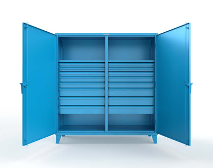 Extreme Duty 12 GA Double Shift Cabinet with 16 Drawers, 2 Shelves - 72 In. W x 24 In. D x 78 In. H - 66-DS-242-16DB-5012