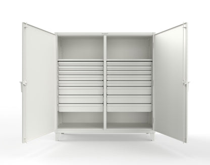 Extreme Duty 12 GA Double Shift Cabinet with 16 Drawers, 2 Shelves - 72 In. W x 24 In. D x 78 In. H - 66-DS-242-16DB-9003