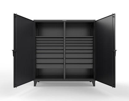 Extreme Duty 12 GA Double Shift Cabinet with 16 Drawers, 2 Shelves - 72 In. W x 24 In. D x 78 In. H - 66-DS-242-16DB-9005