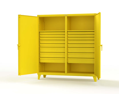 Extreme Duty 12 GA Double Shift Cabinet with 16 Drawers, 2 Shelves - 72 In. W x 24 In. D x 78 In. H - 66-DS-242-16DB-1021