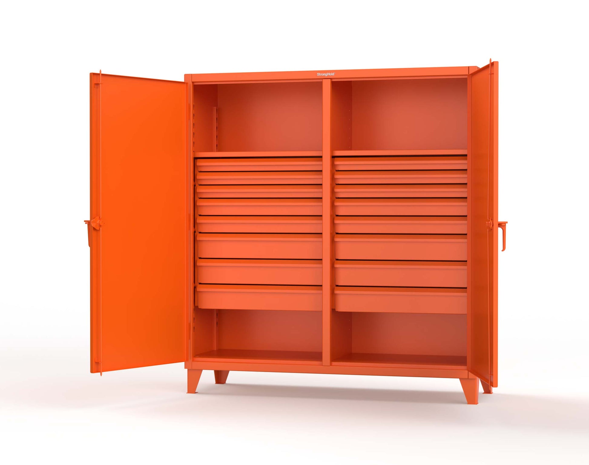 Extreme Duty 12 GA Double Shift Cabinet with 16 Drawers, 2 Shelves - 72 In. W x 24 In. D x 78 In. H - 66-DS-242-16DB-2009