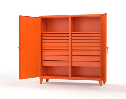 Extreme Duty 12 GA Double Shift Cabinet with 16 Drawers, 2 Shelves - 72 In. W x 24 In. D x 78 In. H - 66-DS-242-16DB-2009