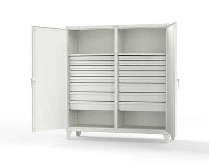Extreme Duty 12 GA Double Shift Cabinet with 16 Drawers, 2 Shelves - 72 In. W x 24 In. D x 78 In. H - 66-DS-242-16DB-9003