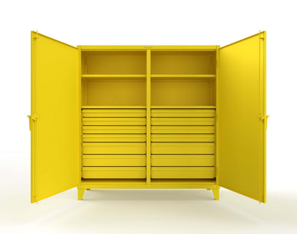 Extreme Duty 12 GA Double Shift Cabinet with 14 Drawers, 4 Shelves - 72 In. W x 24 In. D x 78 In. H - 66-DS-244-14DB-1021