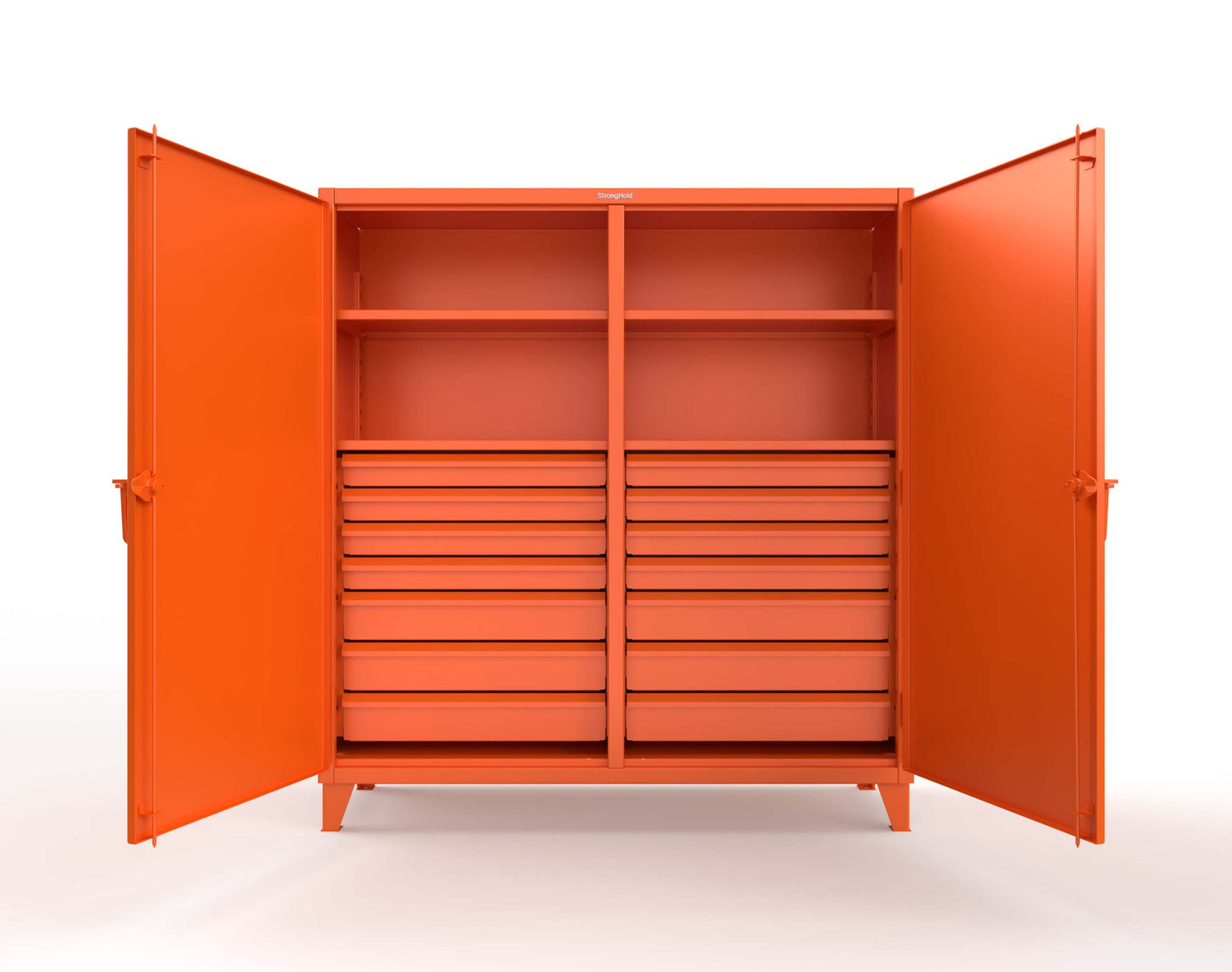 Extreme Duty 12 GA Double Shift Cabinet with 14 Drawers, 4 Shelves - 72 In. W x 24 In. D x 78 In. H - 66-DS-244-14DB-2009