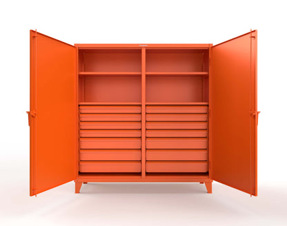 Extreme Duty 12 GA Double Shift Cabinet with 14 Drawers, 4 Shelves - 72 In. W x 24 In. D x 78 In. H - 66-DS-244-14DB-2009