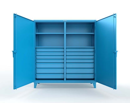Extreme Duty 12 GA Double Shift Cabinet with 14 Drawers, 4 Shelves - 72 In. W x 24 In. D x 78 In. H - 66-DS-244-14DB-5012
