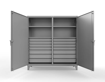Extreme Duty 12 GA Double Shift Cabinet with 14 Drawers, 4 Shelves - 72 In. W x 24 In. D x 78 In. H - 66-DS-244-14DB-7037