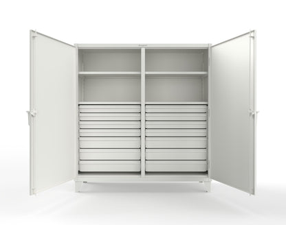 Extreme Duty 12 GA Double Shift Cabinet with 14 Drawers, 4 Shelves - 72 In. W x 24 In. D x 78 In. H - 66-DS-244-14DB-9003