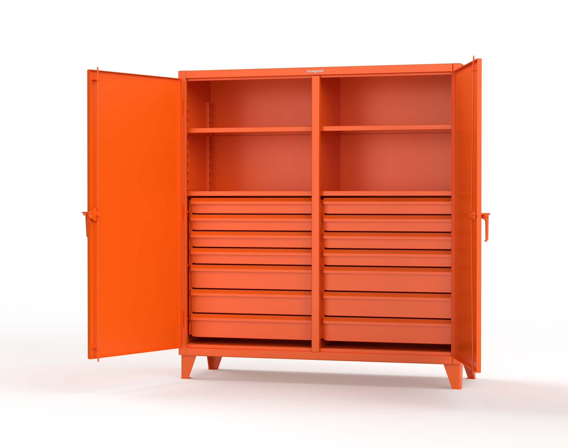 Extreme Duty 12 GA Double Shift Cabinet with 14 Drawers, 4 Shelves - 72 In. W x 24 In. D x 78 In. H - 66-DS-244-14DB-2009