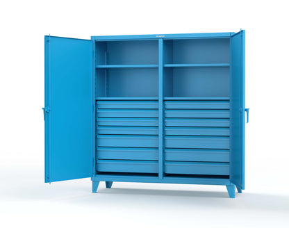 Extreme Duty 12 GA Double Shift Cabinet with 14 Drawers, 4 Shelves - 72 In. W x 24 In. D x 78 In. H - 66-DS-244-14DB-5012