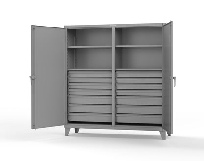 Extreme Duty 12 GA Double Shift Cabinet with 14 Drawers, 4 Shelves - 72 In. W x 24 In. D x 78 In. H - 66-DS-244-14DB-7037