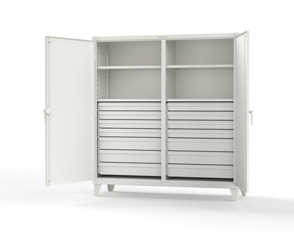 Extreme Duty 12 GA Double Shift Cabinet with 14 Drawers, 4 Shelves - 72 In. W x 24 In. D x 78 In. H - 66-DS-244-14DB-9003
