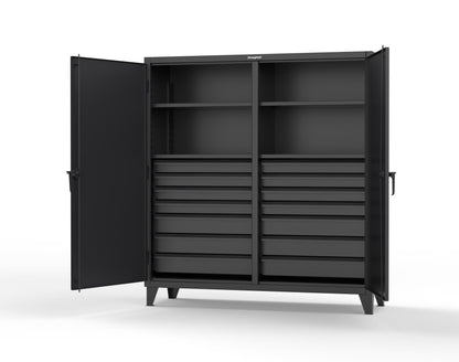 Extreme Duty 12 GA Double Shift Cabinet with 14 Drawers, 4 Shelves - 72 In. W x 24 In. D x 78 In. H - 66-DS-244-14DB-9005