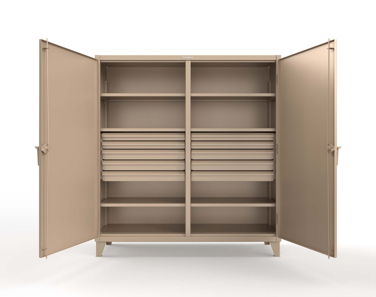 Extreme Duty 12 GA Double Shift Cabinet with 10 Drawers, 6 Shelves - 72 In. W x 24 In. D x 78 In. H - 66-DS-246-10DB-1019