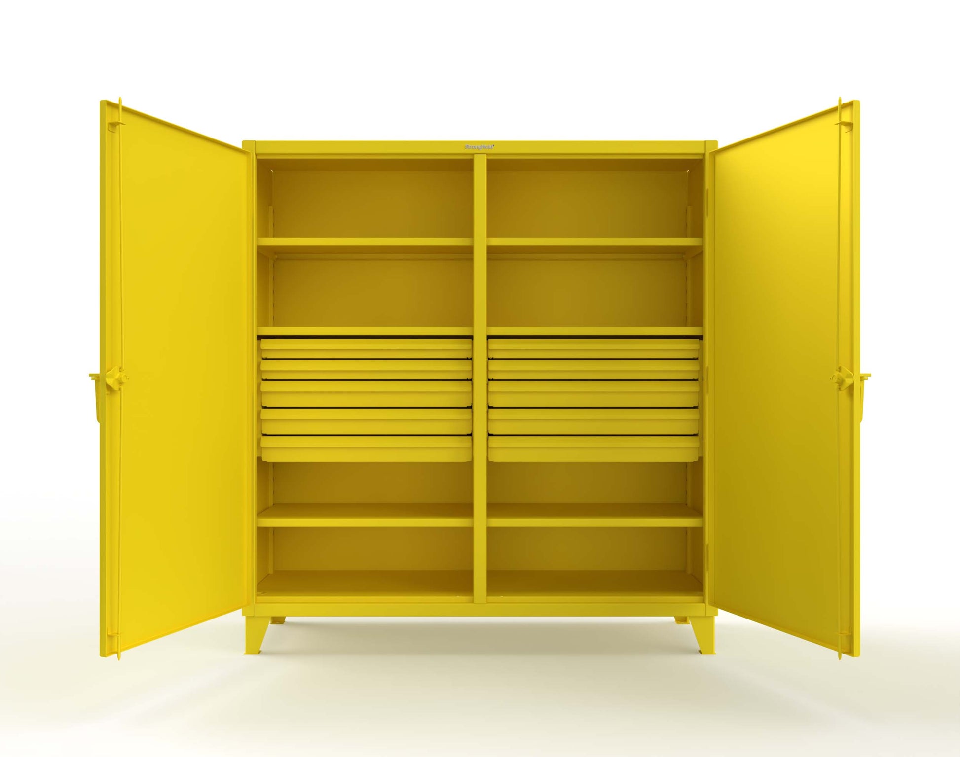 Extreme Duty 12 GA Double Shift Cabinet with 10 Drawers, 6 Shelves - 72 In. W x 24 In. D x 78 In. H - 66-DS-246-10DB-1021