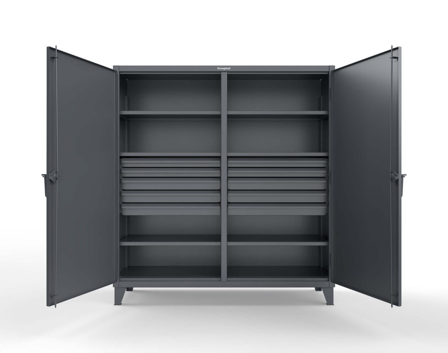 Extreme Duty 12 GA Double Shift Cabinet with 10 Drawers, 6 Shelves - 72 In. W x 24 In. D x 78 In. H - 66-DS-246-10DB-7024