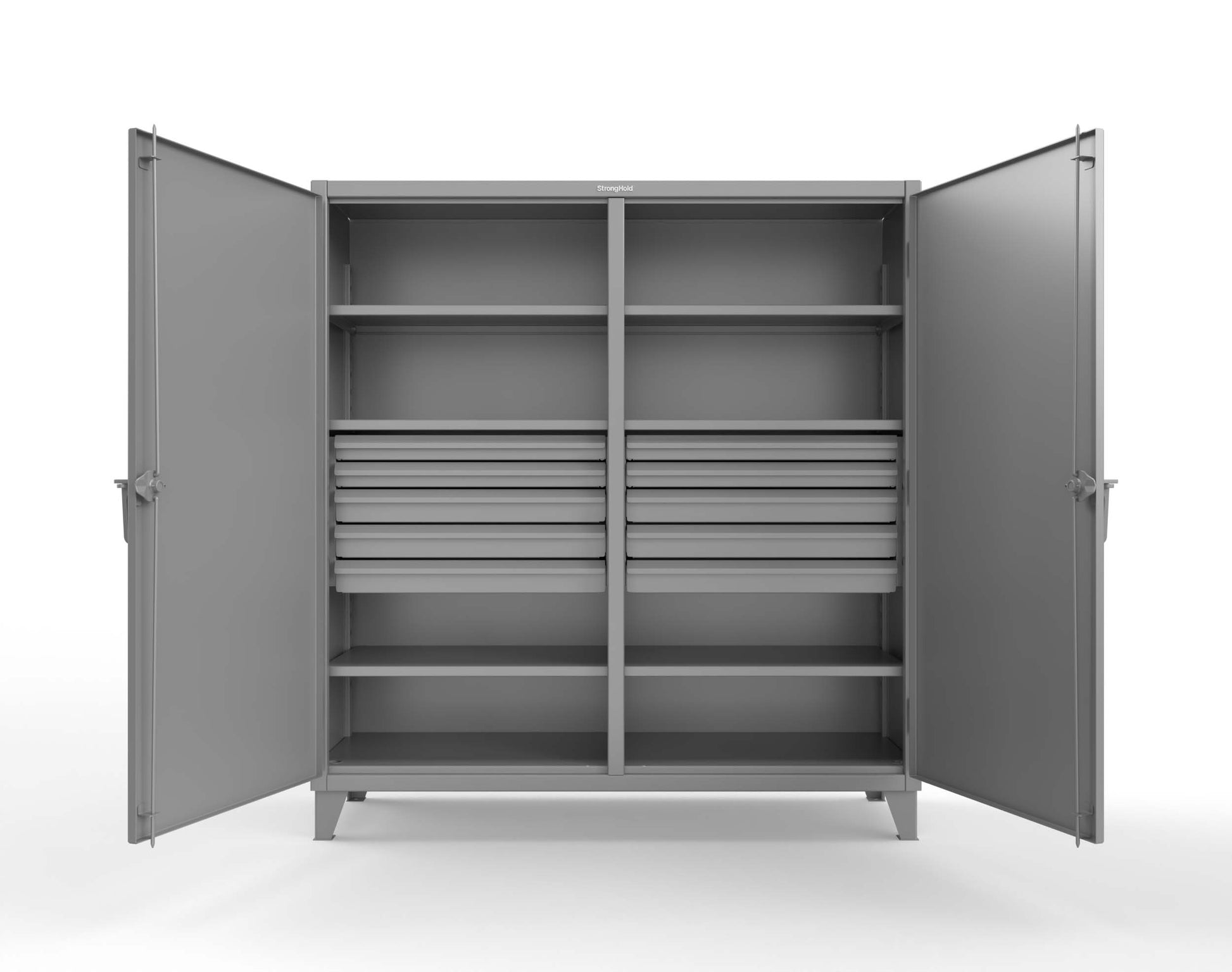 Extreme Duty 12 GA Double Shift Cabinet with 10 Drawers, 6 Shelves - 72 In. W x 24 In. D x 78 In. H - 66-DS-246-10DB-7037