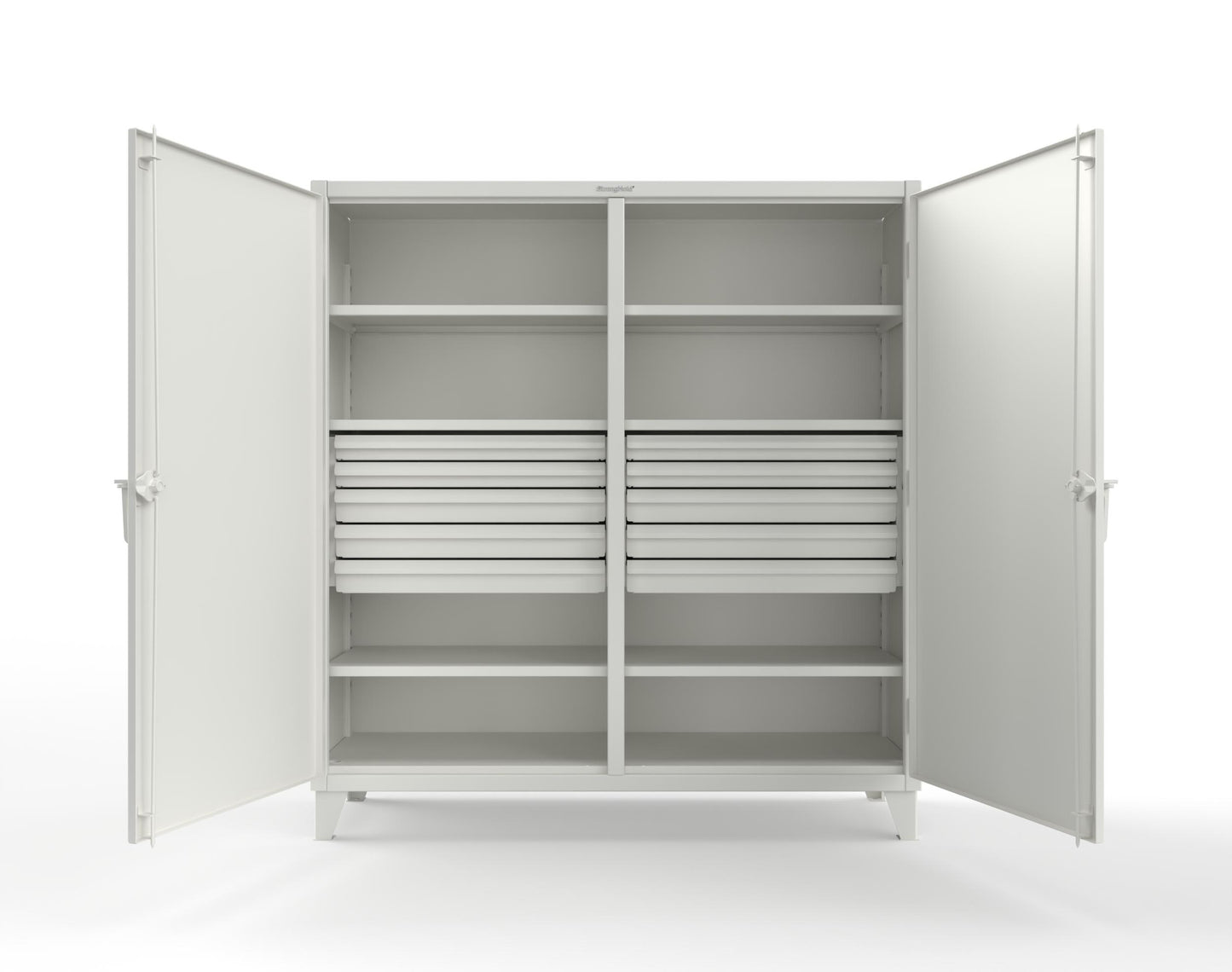 Extreme Duty 12 GA Double Shift Cabinet with 10 Drawers, 6 Shelves - 72 In. W x 24 In. D x 78 In. H - 66-DS-246-10DB-9003