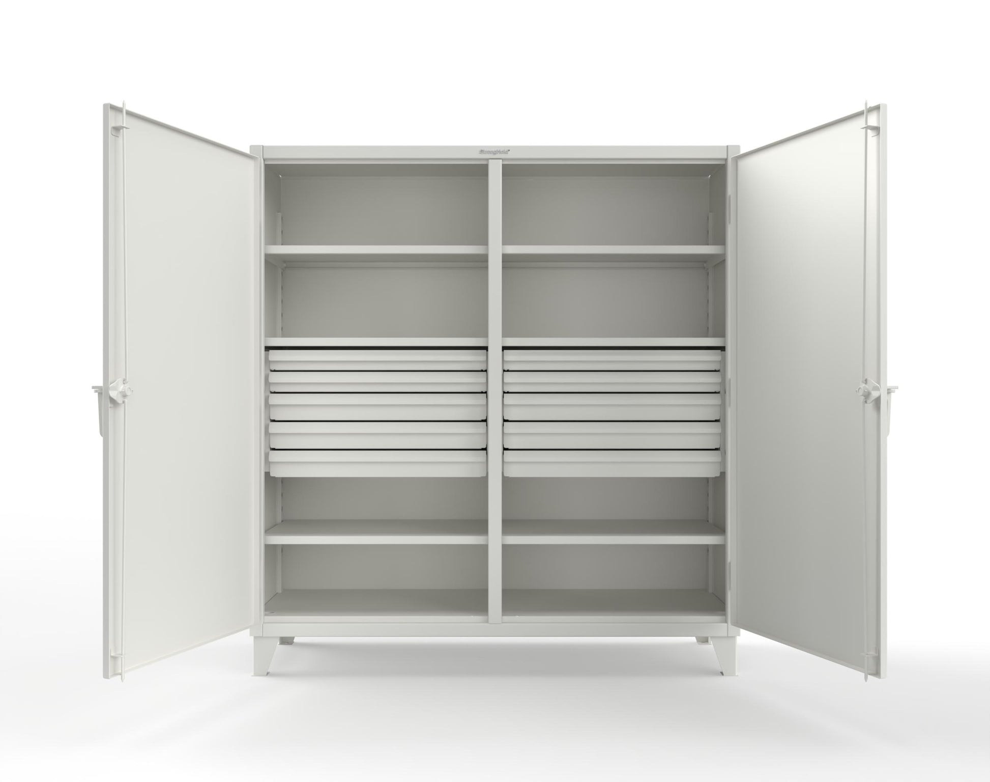 Extreme Duty 12 GA Double Shift Cabinet with 10 Drawers, 6 Shelves - 72 In. W x 24 In. D x 78 In. H - 66-DS-246-10DB-9003