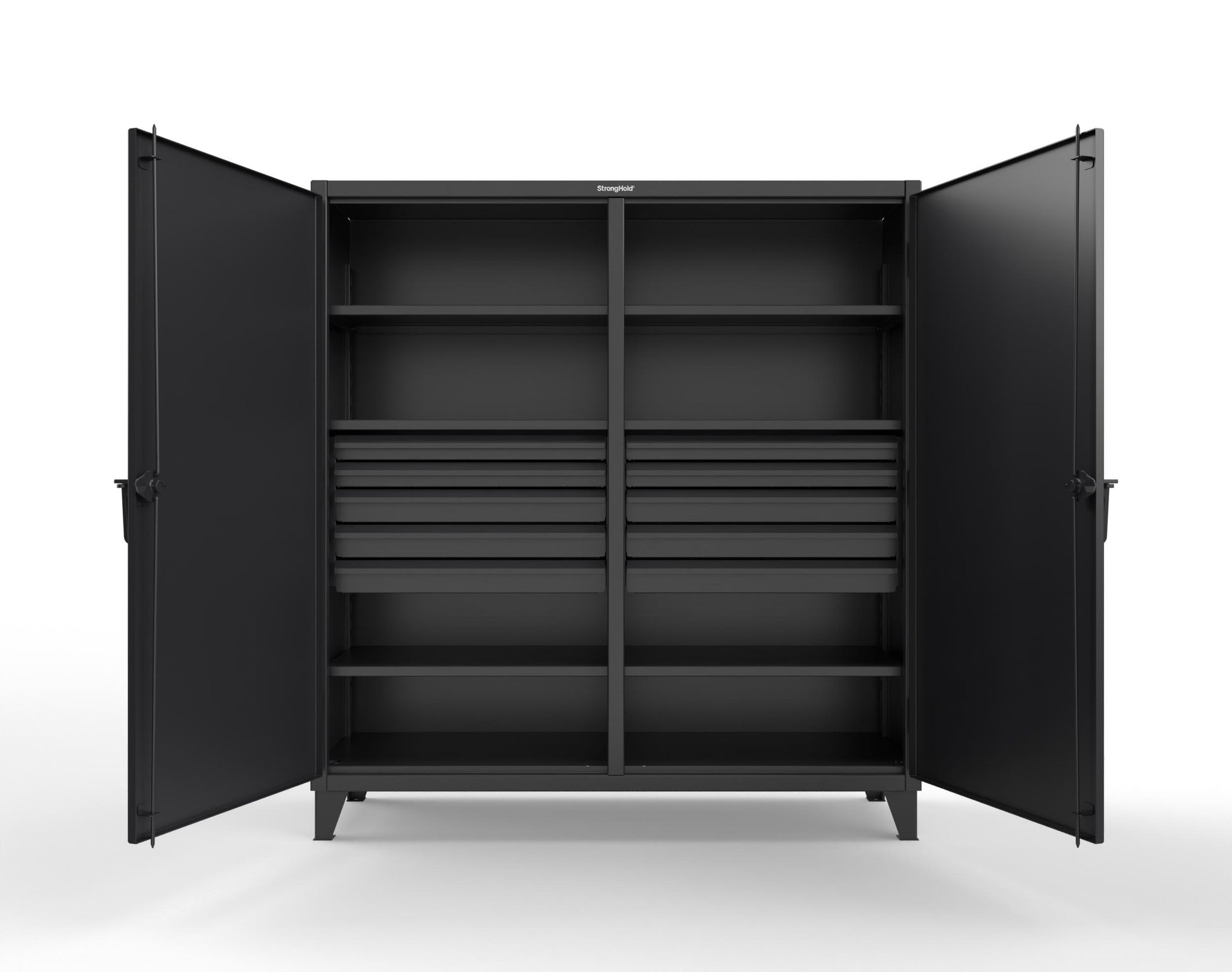 Extreme Duty 12 GA Double Shift Cabinet with 10 Drawers, 6 Shelves - 72 In. W x 24 In. D x 78 In. H - 66-DS-246-10DB-9005
