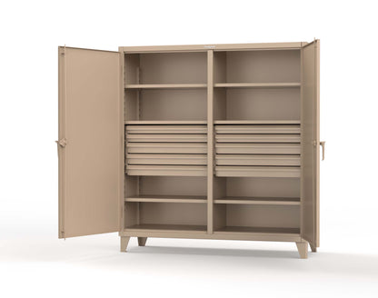 Extreme Duty 12 GA Double Shift Cabinet with 10 Drawers, 6 Shelves - 72 In. W x 24 In. D x 78 In. H - 66-DS-246-10DB-1019
