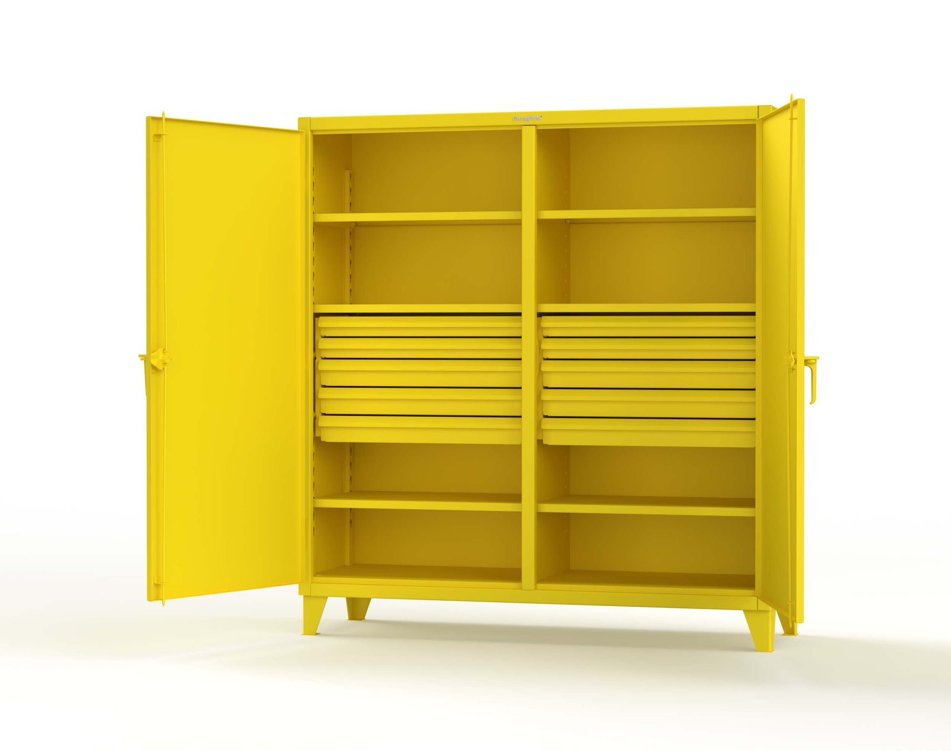 Extreme Duty 12 GA Double Shift Cabinet with 10 Drawers, 6 Shelves - 72 In. W x 24 In. D x 78 In. H - 66-DS-246-10DB-1021