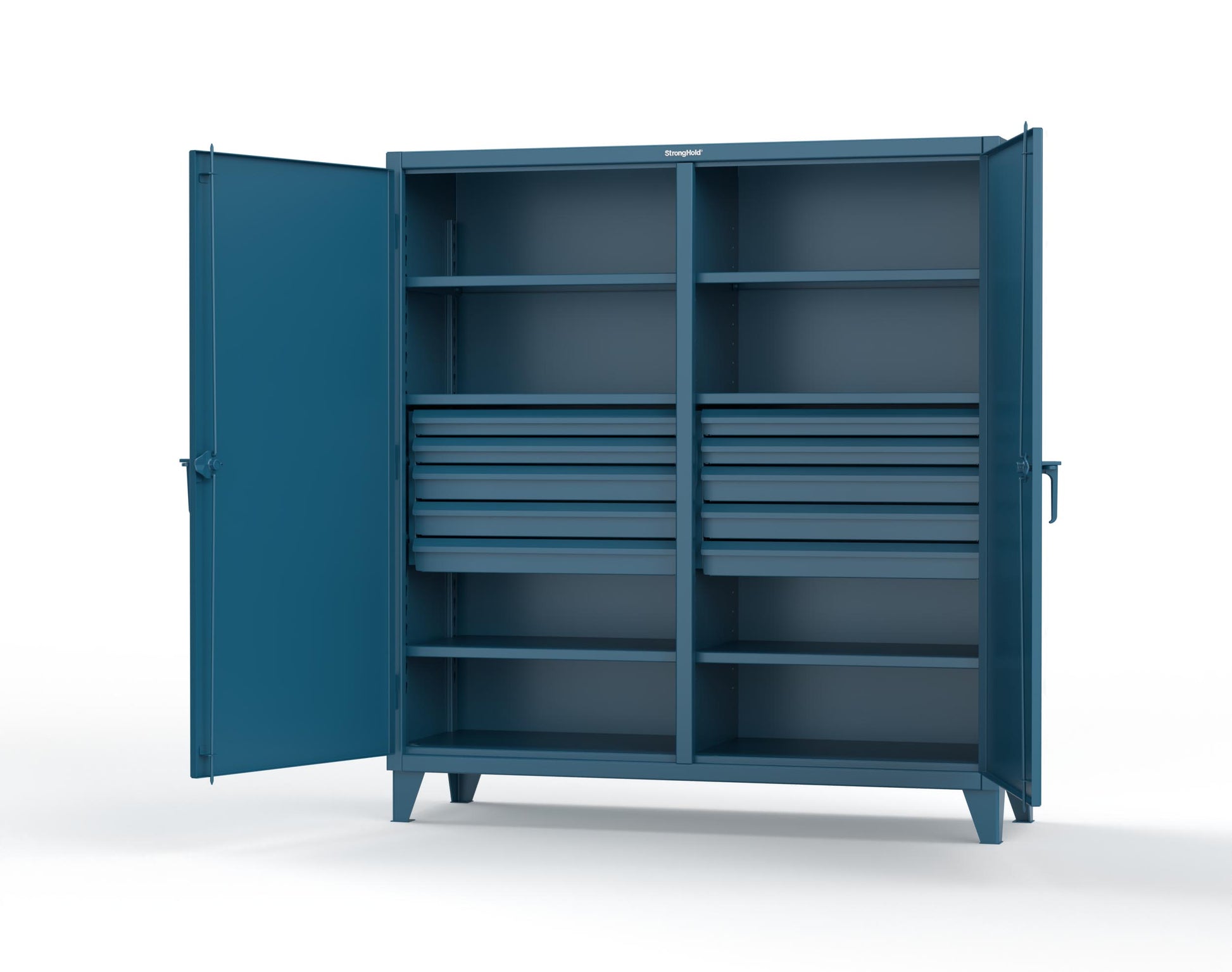 Extreme Duty 12 GA Double Shift Cabinet with 10 Drawers, 6 Shelves - 72 In. W x 24 In. D x 78 In. H - 66-DS-246-10DB-5001