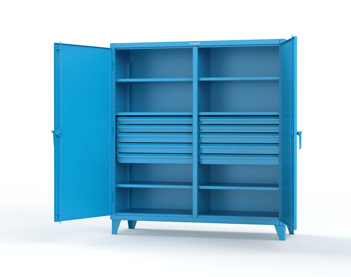 Extreme Duty 12 GA Double Shift Cabinet with 10 Drawers, 6 Shelves - 72 In. W x 24 In. D x 78 In. H - 66-DS-246-10DB-5012