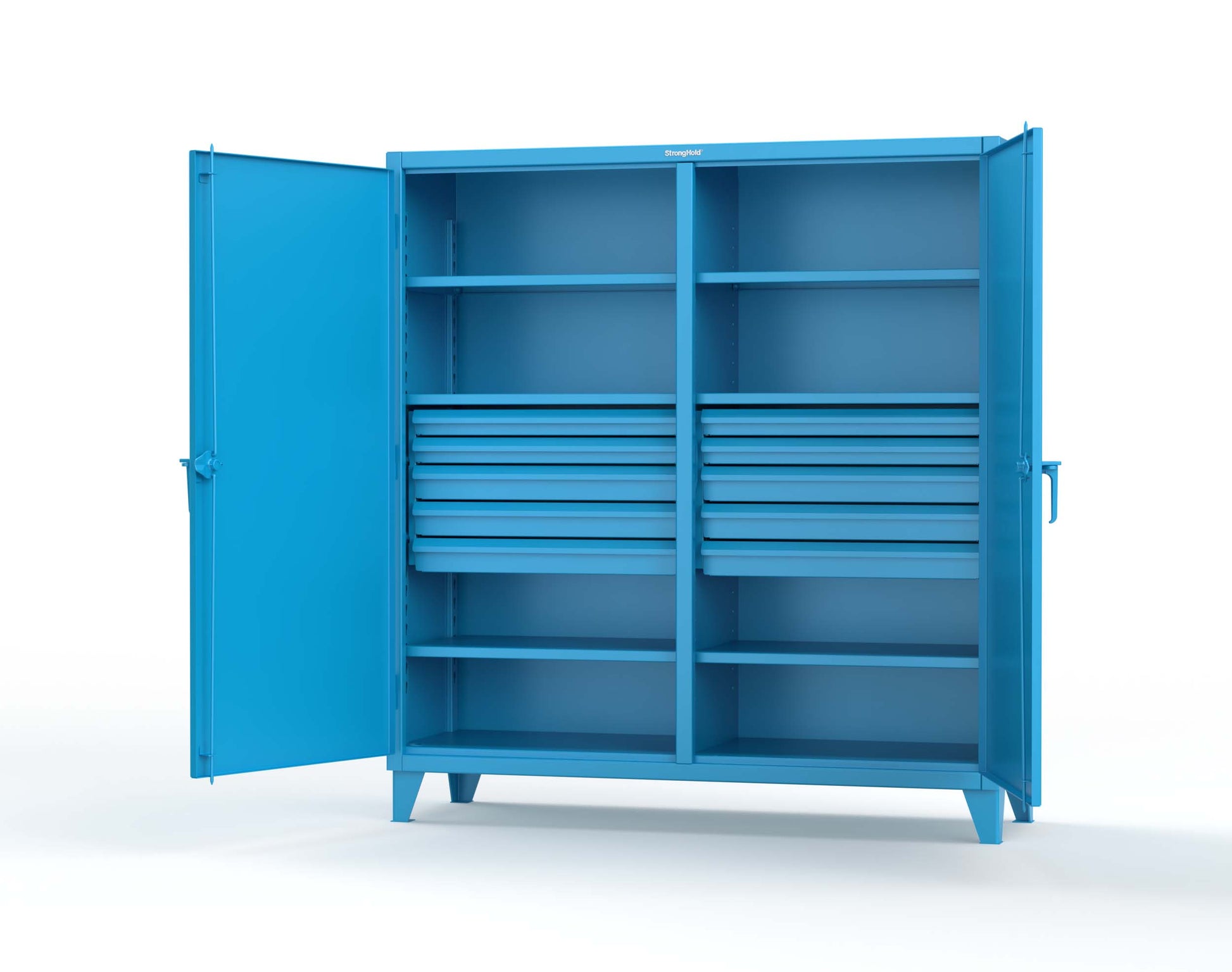 Extreme Duty 12 GA Double Shift Cabinet with 10 Drawers, 6 Shelves - 72 In. W x 24 In. D x 78 In. H - 66-DS-246-10DB-5012