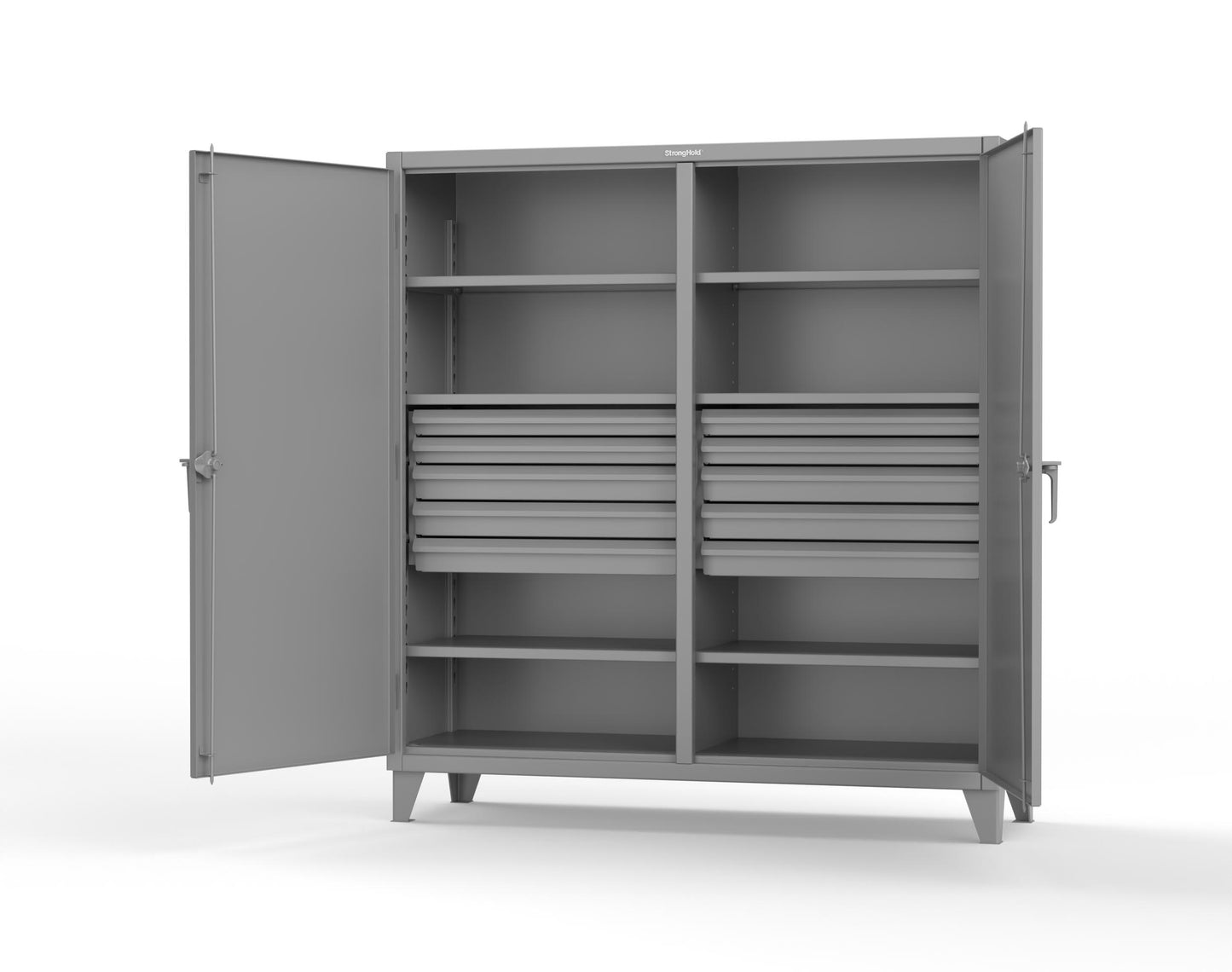 Extreme Duty 12 GA Double Shift Cabinet with 10 Drawers, 6 Shelves - 72 In. W x 24 In. D x 78 In. H - 66-DS-246-10DB-7037