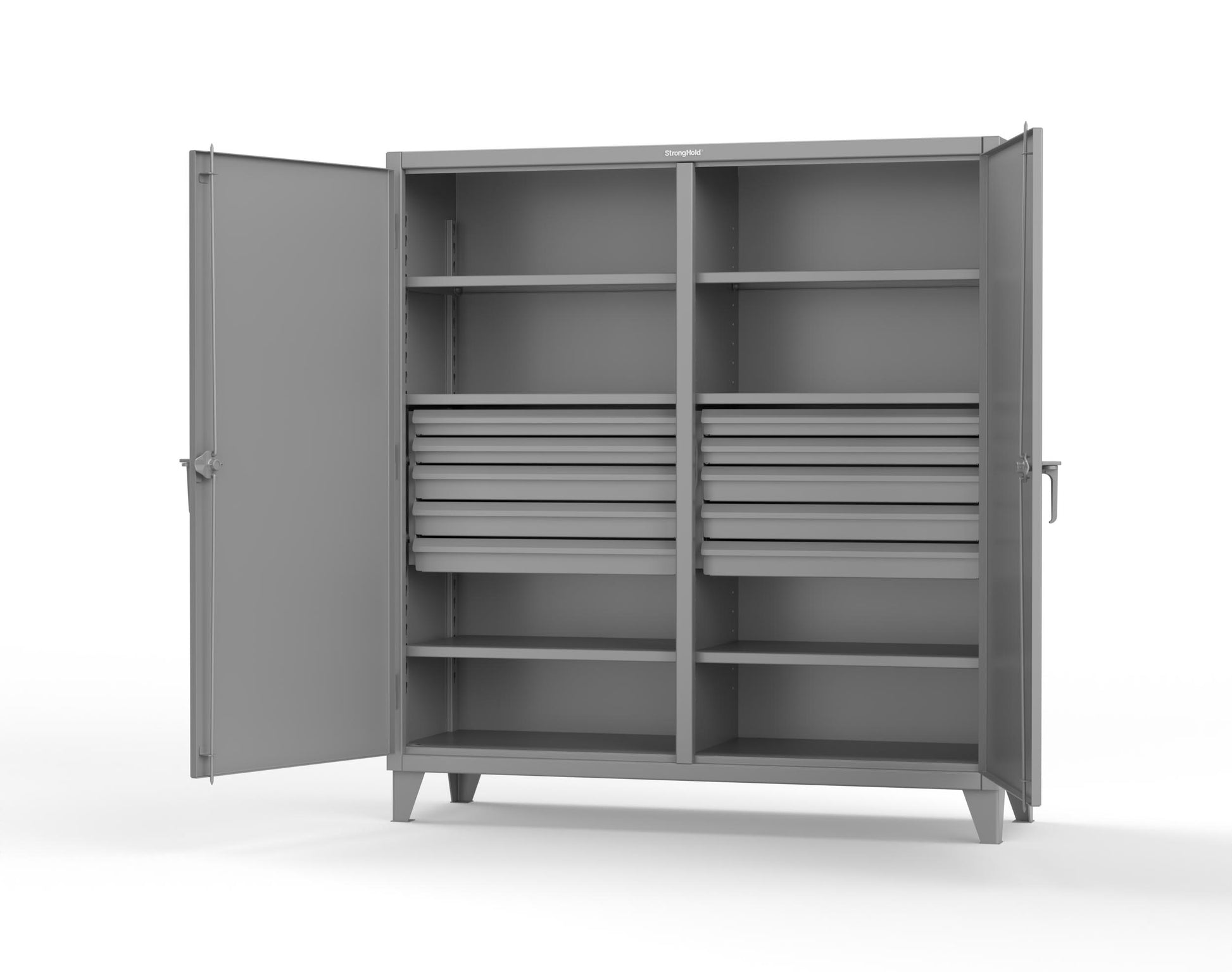 Extreme Duty 12 GA Double Shift Cabinet with 10 Drawers, 6 Shelves - 72 In. W x 24 In. D x 78 In. H - 66-DS-246-10DB-7037