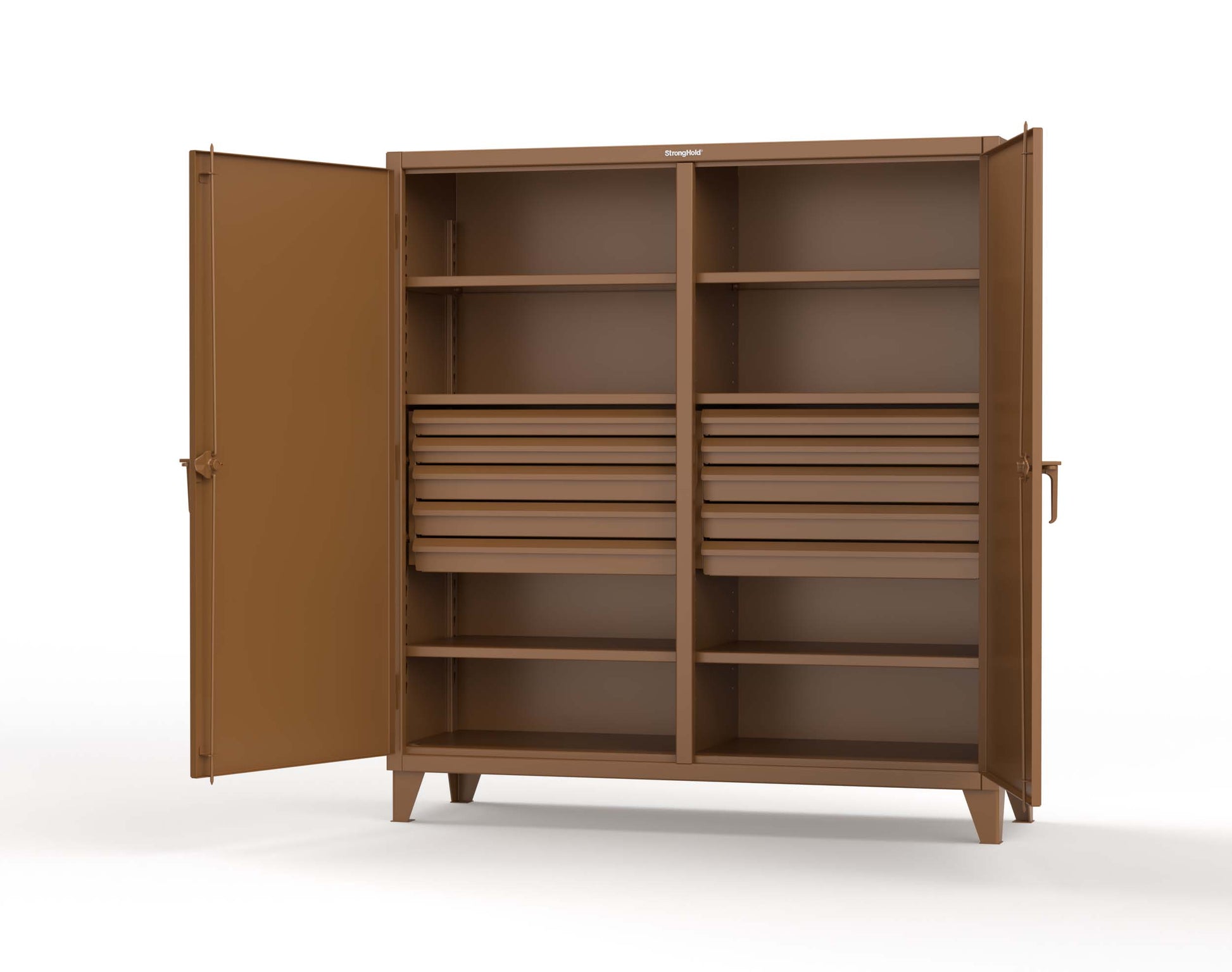 Extreme Duty 12 GA Double Shift Cabinet with 10 Drawers, 6 Shelves - 72 In. W x 24 In. D x 78 In. H - 66-DS-246-10DB-8008