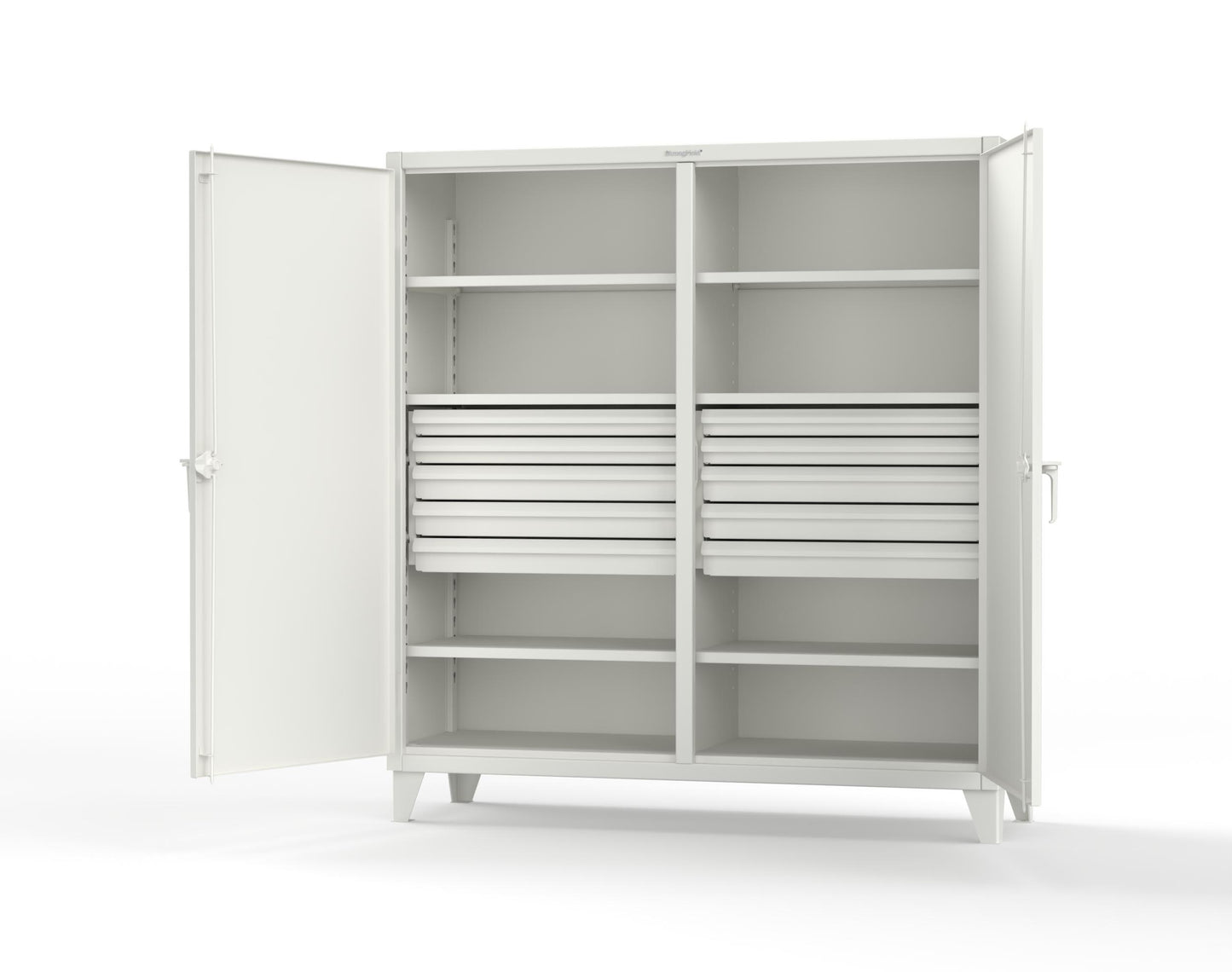 Extreme Duty 12 GA Double Shift Cabinet with 10 Drawers, 6 Shelves - 72 In. W x 24 In. D x 78 In. H - 66-DS-246-10DB-9003