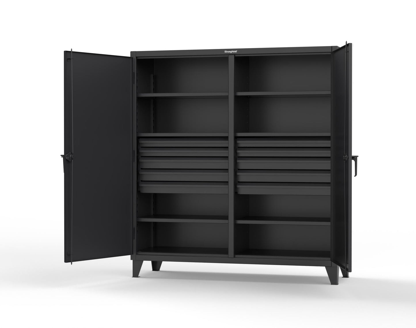 Extreme Duty 12 GA Double Shift Cabinet with 10 Drawers, 6 Shelves - 72 In. W x 24 In. D x 78 In. H - 66-DS-246-10DB-9005
