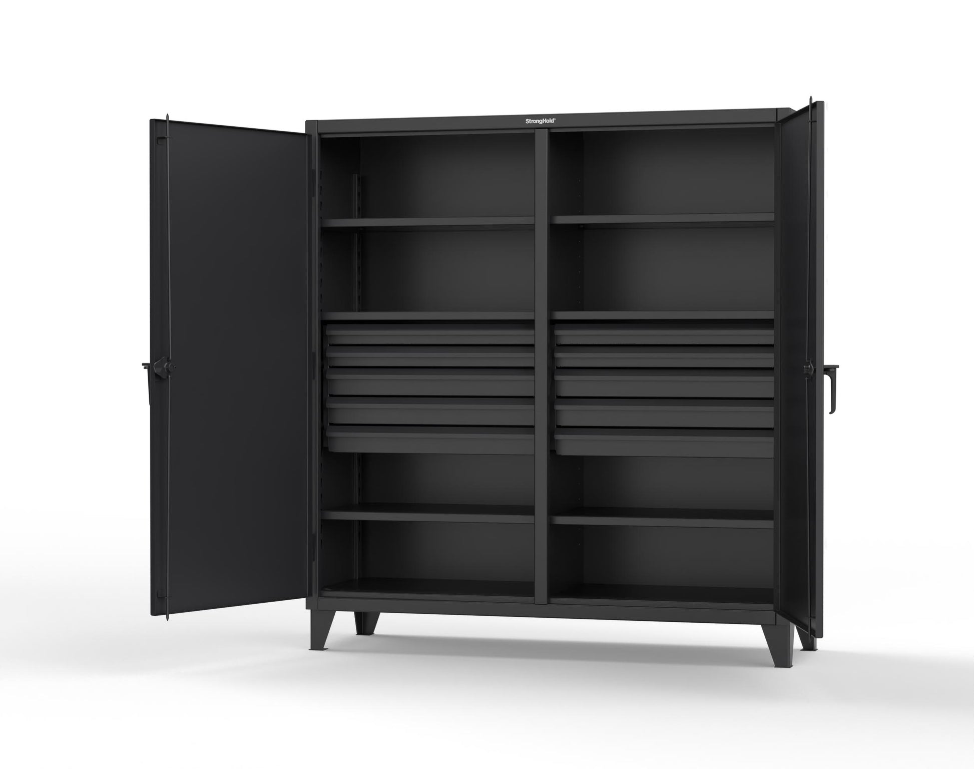 Extreme Duty 12 GA Double Shift Cabinet with 10 Drawers, 6 Shelves - 72 In. W x 24 In. D x 78 In. H - 66-DS-246-10DB-9005
