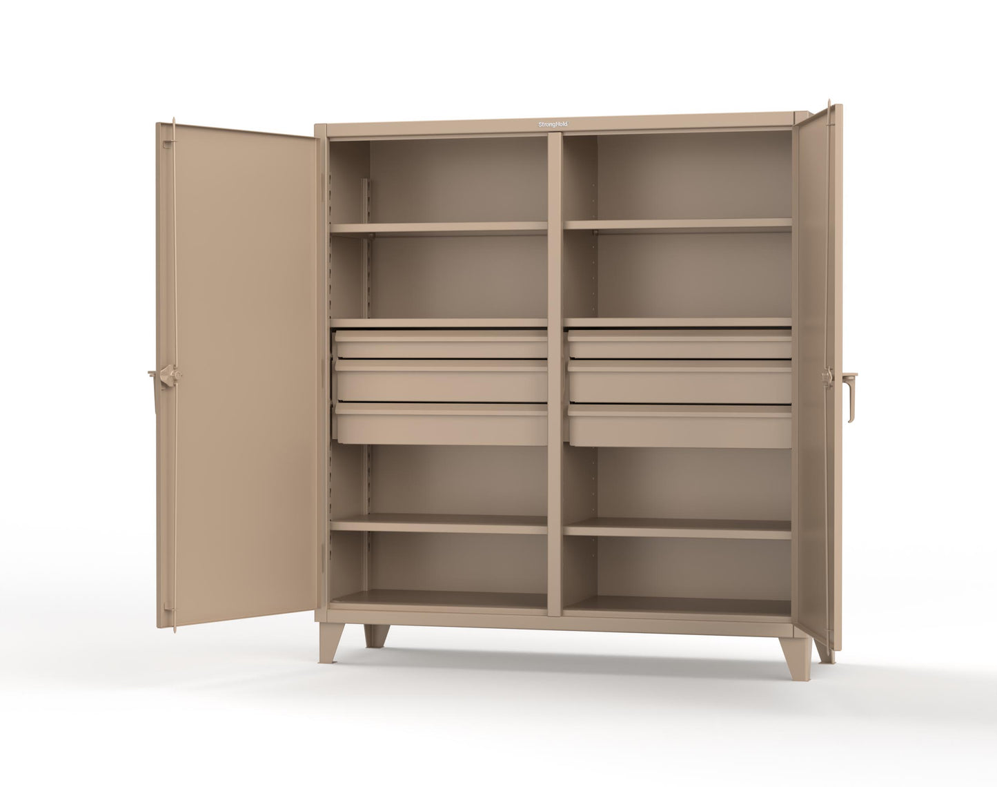 Extreme Duty 12 GA Double Shift Cabinet with 6 Drawers, 6 Shelves - 72 In. W x 24 In. D x 78 In. H - 66-DS-246-6DB-1019