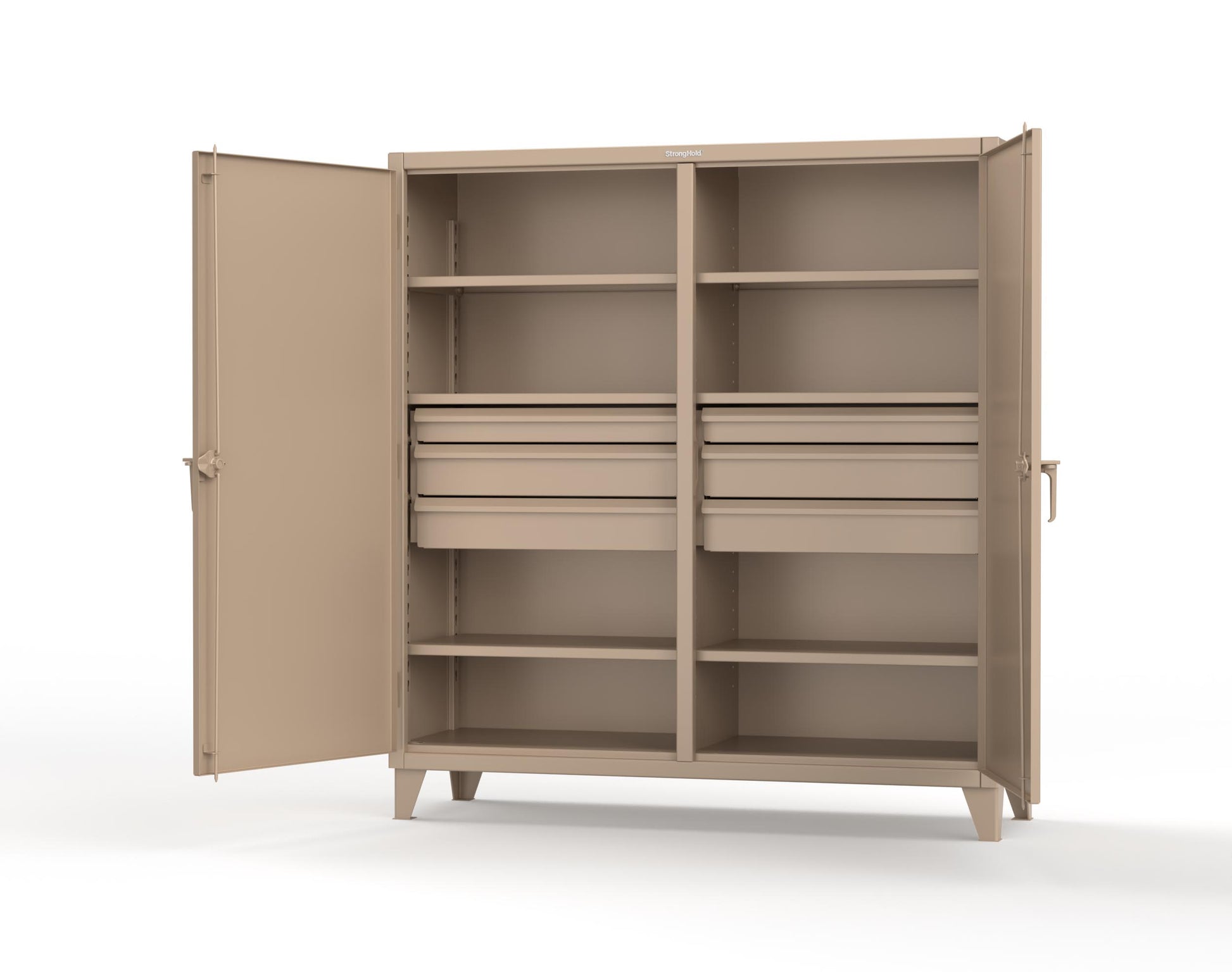 Extreme Duty 12 GA Double Shift Cabinet with 6 Drawers, 6 Shelves - 72 In. W x 24 In. D x 78 In. H - 66-DS-246-6DB-1019