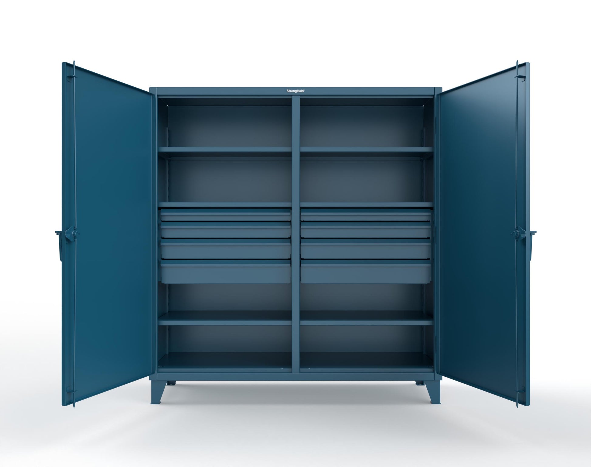 Extreme Duty 12 GA Double Shift Cabinet with 8 Drawers, 6 Shelves - 72 In. W x 24 In. D x 78 In. H - 66-DS-246-8DB-5001