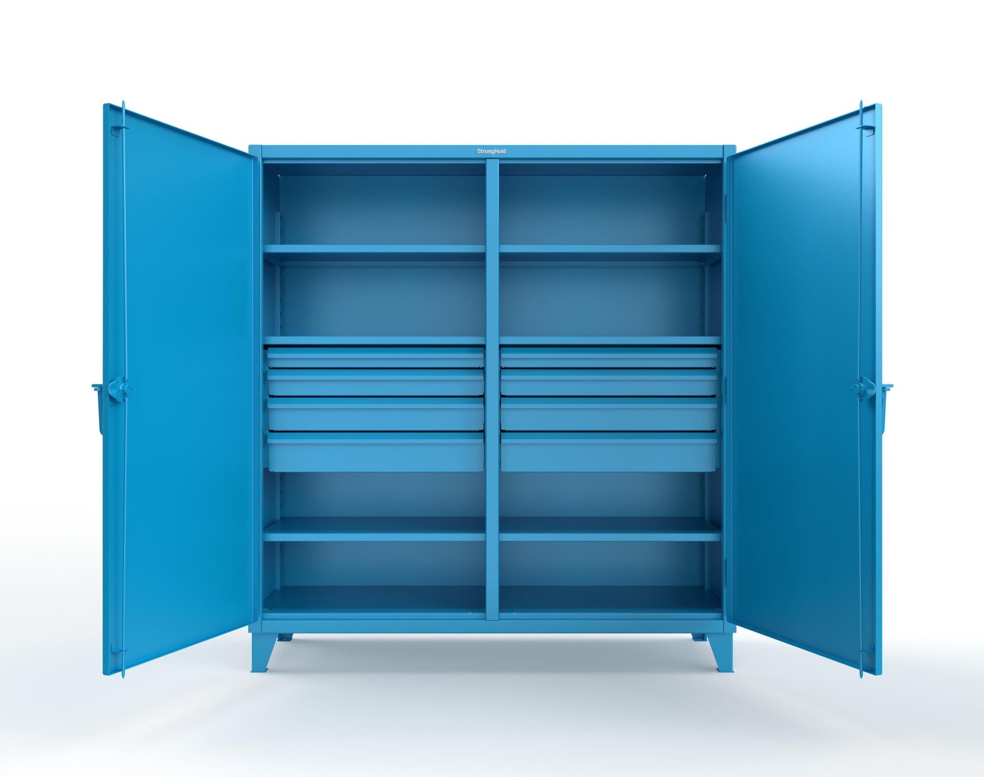 Extreme Duty 12 GA Double Shift Cabinet with 8 Drawers, 6 Shelves - 72 In. W x 24 In. D x 78 In. H - 66-DS-246-8DB-5012