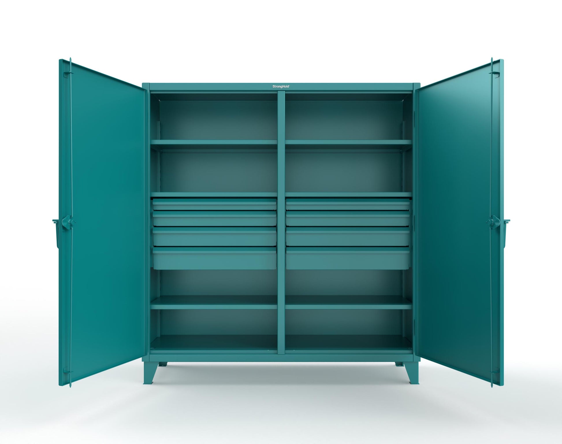 Extreme Duty 12 GA Double Shift Cabinet with 8 Drawers, 6 Shelves - 72 In. W x 24 In. D x 78 In. H - 66-DS-246-8DB-5021