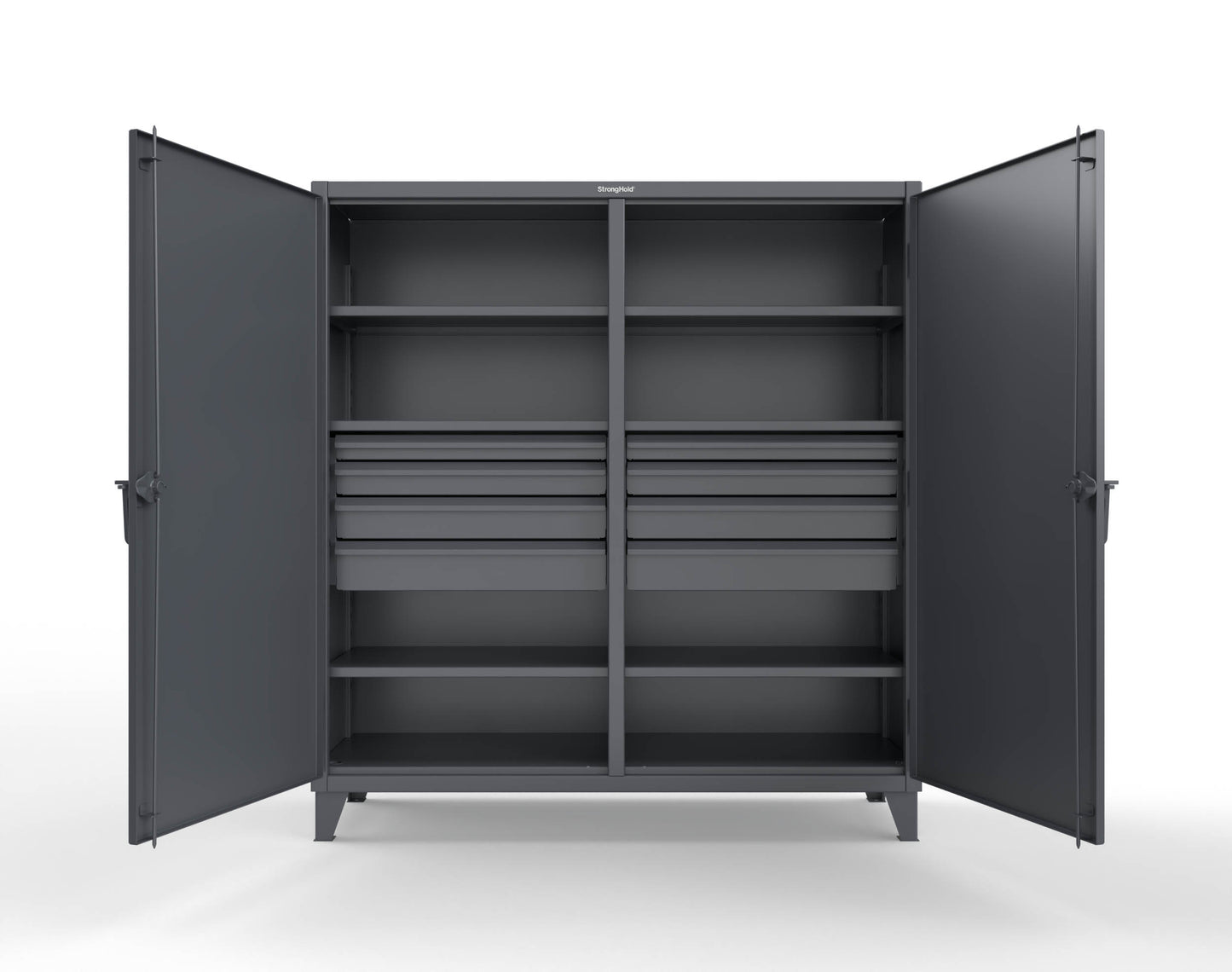Extreme Duty 12 GA Double Shift Cabinet with 8 Drawers, 6 Shelves - 72 In. W x 24 In. D x 78 In. H - 66-DS-246-8DB-7024