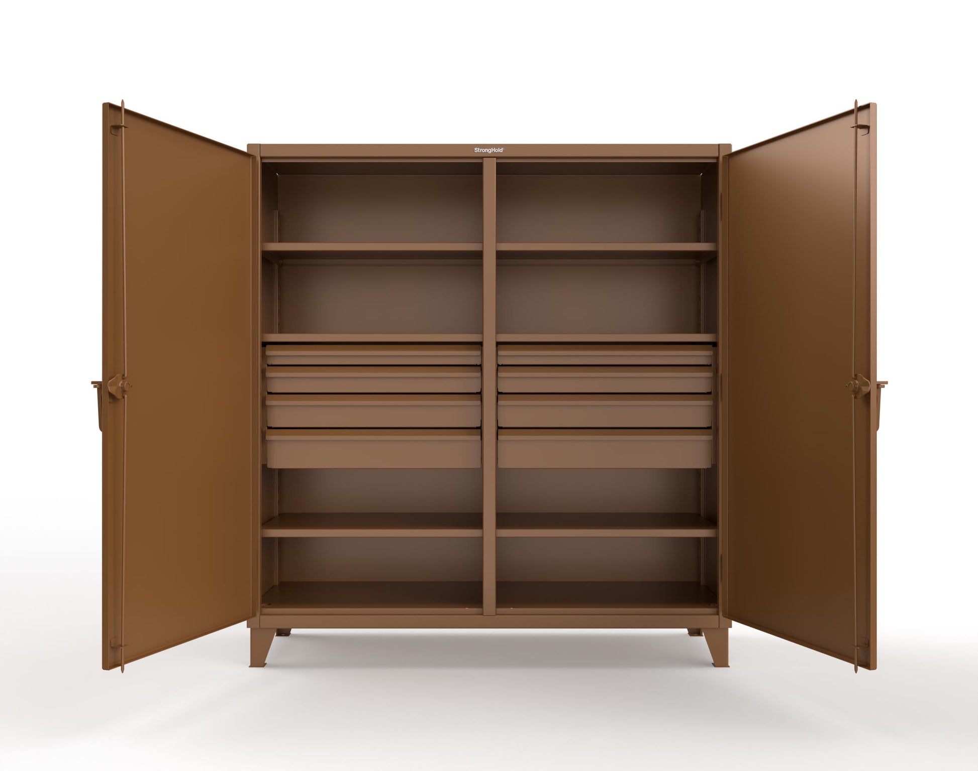 Extreme Duty 12 GA Double Shift Cabinet with 8 Drawers, 6 Shelves - 72 In. W x 24 In. D x 78 In. H - 66-DS-246-8DB-8008