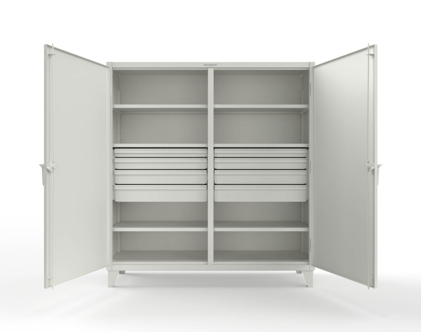 Extreme Duty 12 GA Double Shift Cabinet with 8 Drawers, 6 Shelves - 72 In. W x 24 In. D x 78 In. H - 66-DS-246-8DB-9003