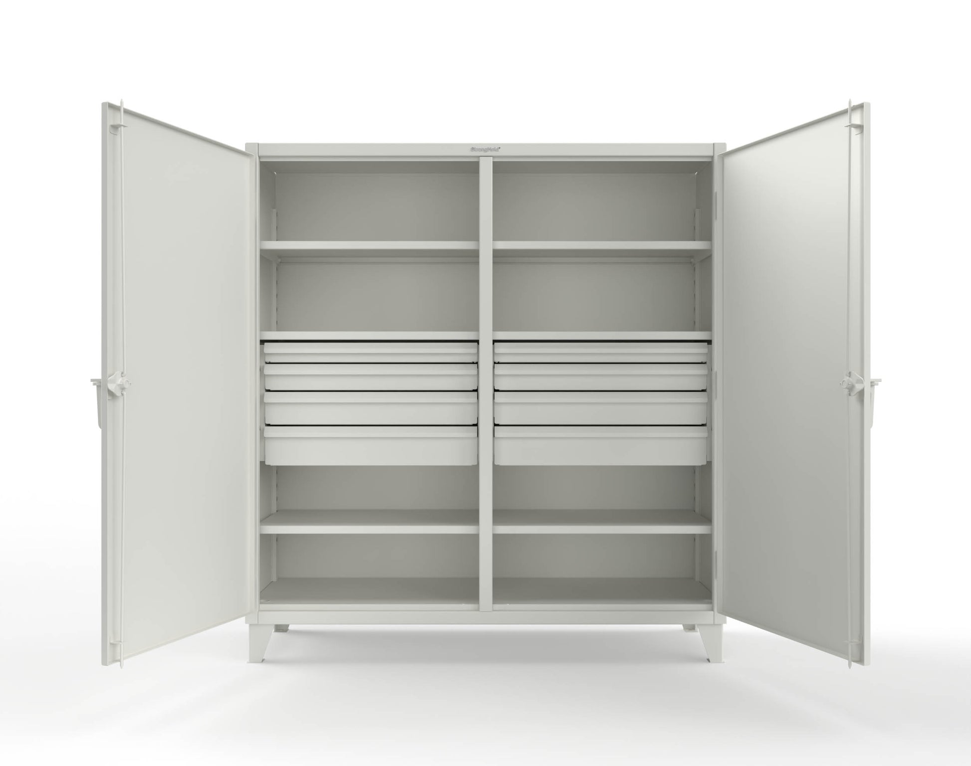 Extreme Duty 12 GA Double Shift Cabinet with 8 Drawers, 6 Shelves - 72 In. W x 24 In. D x 78 In. H - 66-DS-246-8DB-9003