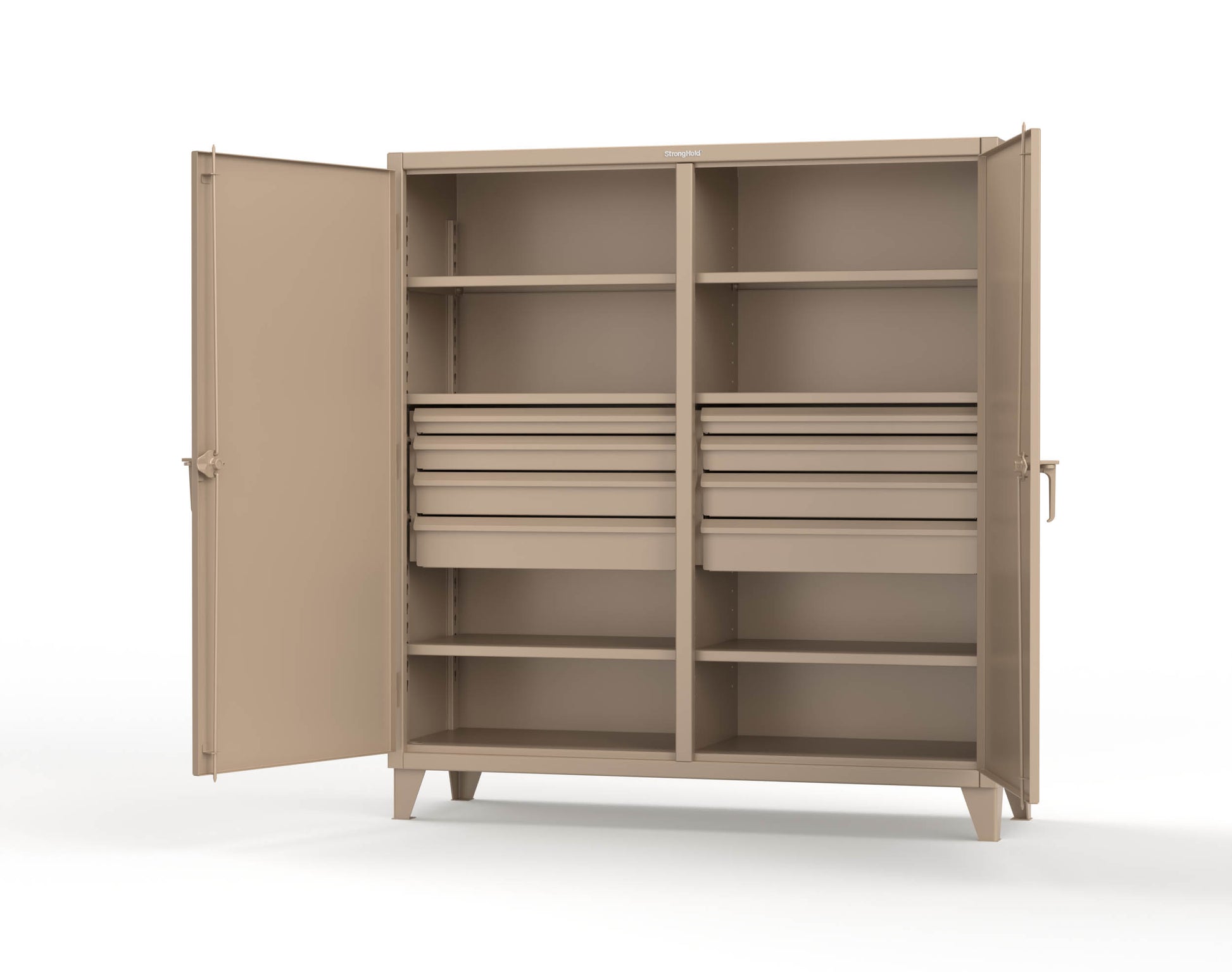 Extreme Duty 12 GA Double Shift Cabinet with 8 Drawers, 6 Shelves - 72 In. W x 24 In. D x 78 In. H - 66-DS-246-8DB-1019