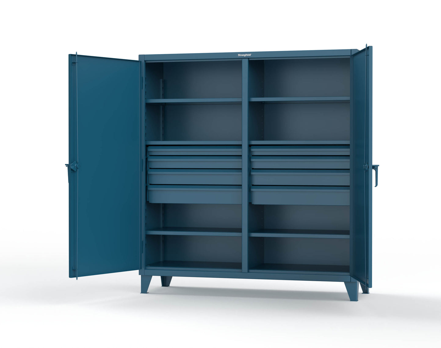 Extreme Duty 12 GA Double Shift Cabinet with 8 Drawers, 6 Shelves - 72 In. W x 24 In. D x 78 In. H - 66-DS-246-8DB-5001